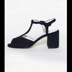 Good Guys Lola Block T-Strap Heel Sandal in black vegan suede, EU 39